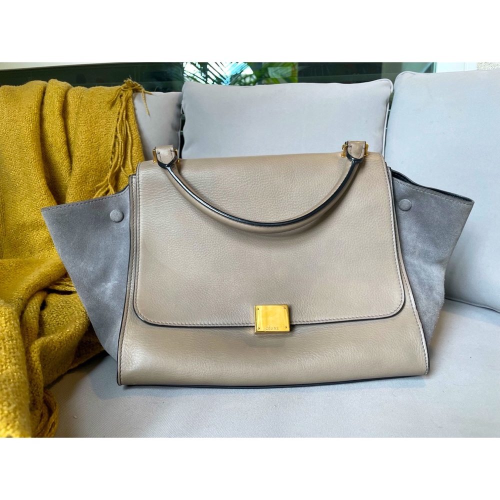 Céline, Top Handle Bag Trapeze Grey Leather and Suede Medium Wristlet
